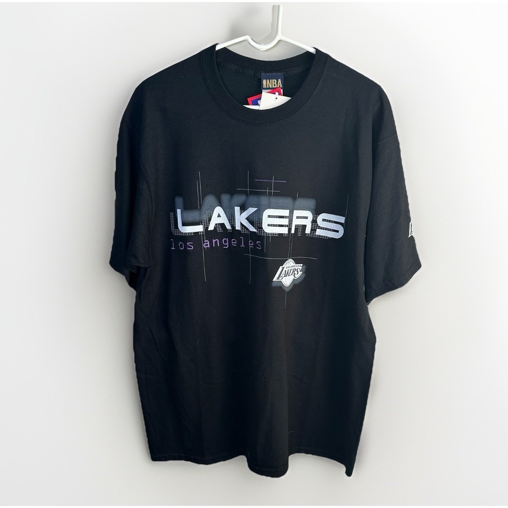 VTG 90s NBA Los Angeles Lakers Black T-shirt L NWT Purple Embroidered Basketball